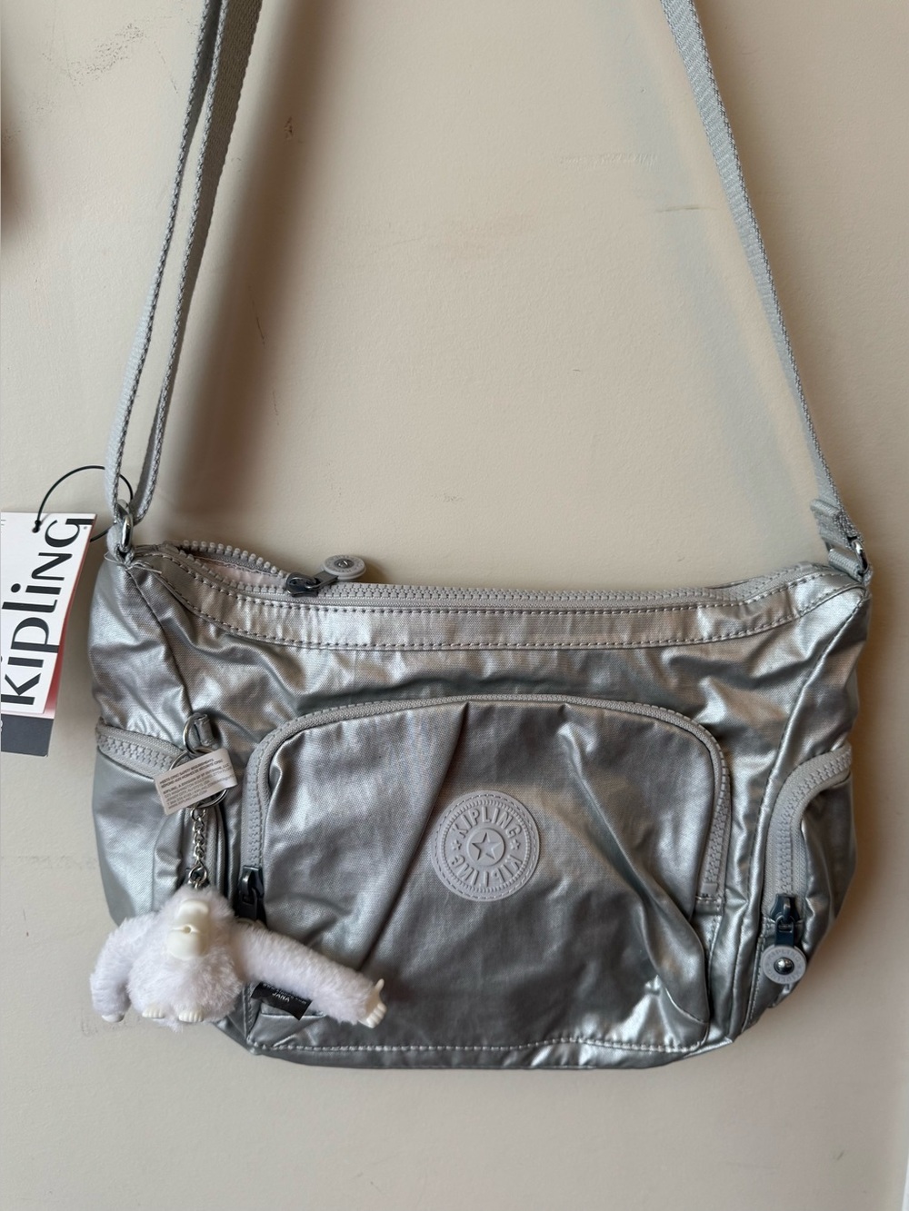 Kipling Gabbie Metallic Silver Crossbody Bag Utility Gorpcore Futuristic NWT